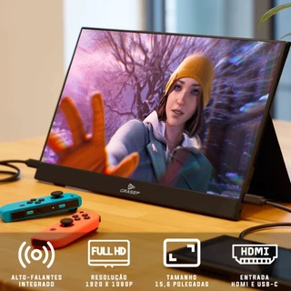 Monitor Gamer Portátil Full Sllin Viagens Trabalho Tipe-c Hdmi Cor Preto Tomate MTM-1506