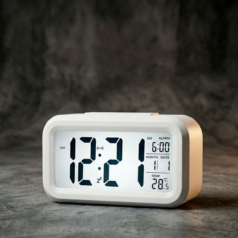 Despertador Digital MM-128 com Sensor de Luz Automático, Alarme Crescente, Temperatura, Soneca e Timer LCD Portátil