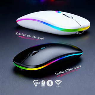 Mouse Sem Fio Bluetooth Recarregavel Ergonômico Rgb Led Silencioso