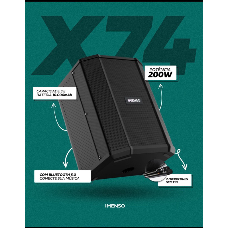 Caixa De Som Profissional Imenso X74 Interface/2mic-s/fio Pret