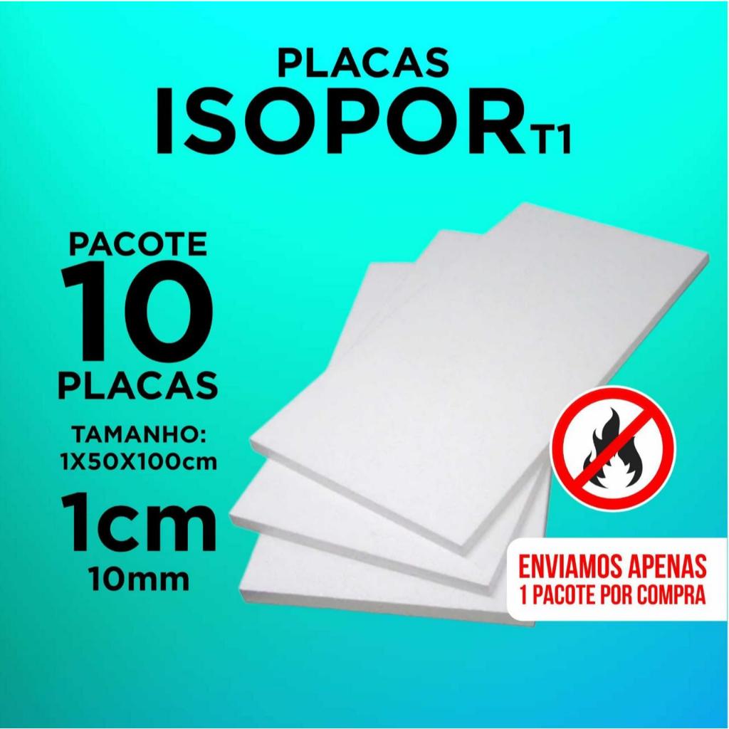 PACOTE COM 10 PLACAS DE ISOPOR 01CM X 50CM X 100CM T1 ( 03 PACOTES POR ...