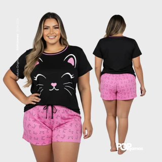 Pijama Plus Size Feminino Curto Blogueira Verão Conjunto Short e Blusa Baby Doll Confort POP em Oferta na Shopee