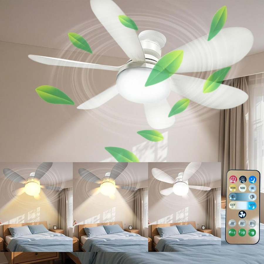 Ventilador de Teto Com Luz 60w Led 3 Tipos de Luz + Controle Remoto Ventilador C/ 6 Hélices Bivolt