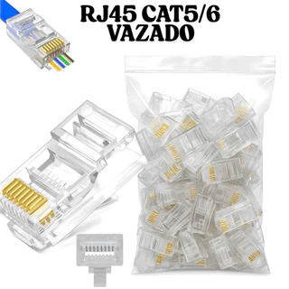 Kit Conector RJ45 Vazado Pass Through CAT5 CAT5e CAT6a Rede Internet Crimpagem Kit Com 10,20,50 e 100 Banhado a ouro em Oferta na Shopee
