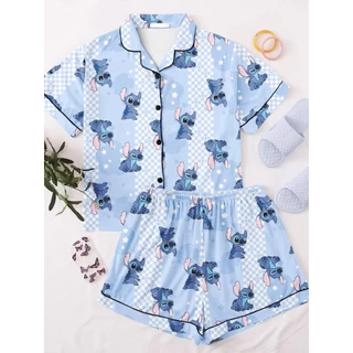 Pijama de Aberto Americano Feminino Blogueira Estampado Meia Manga Short Doll em Oferta na Shopee