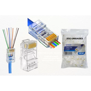 KIT 100 Conector RJ45 Vazado Passagem EZ Crimp 8 Pinos Cat5 cat6 Para rede internet em Oferta na Shopee