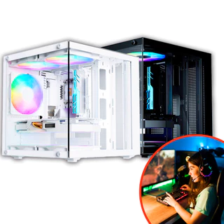 Gabinete Gamer Aquário em Vidro Com 5 RGB Fans -Cor Preto Branco