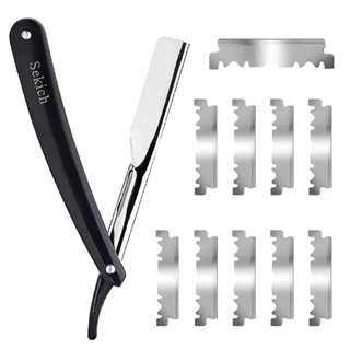 Kit Navalha Profissional Barbeiro + Lâminas Aço Inox Acabamento Barba Sobrancelha