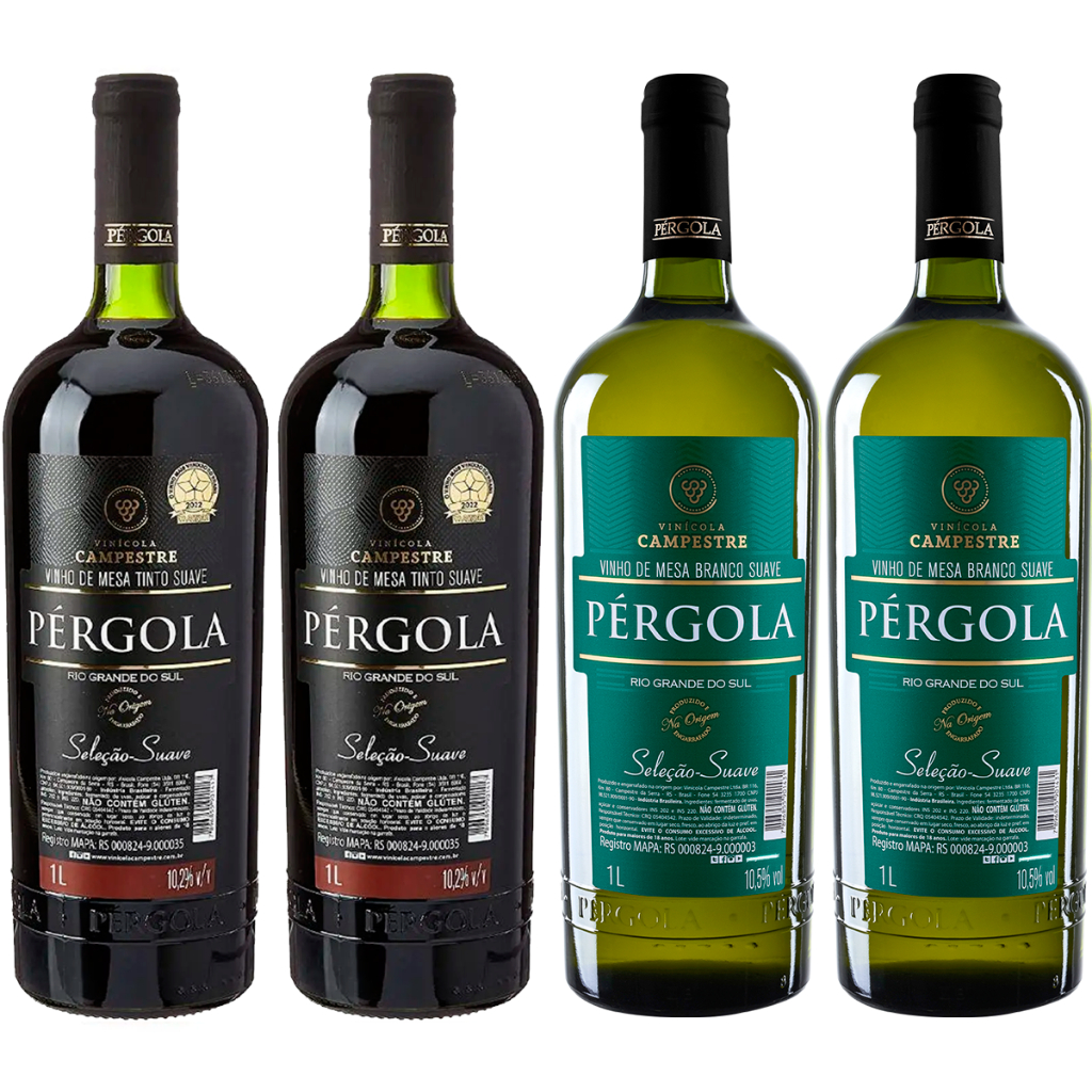 Vinho Pérgola Branco E Tinto Suave Seleção De Mesa Caixa 4 x 1 Litro ...