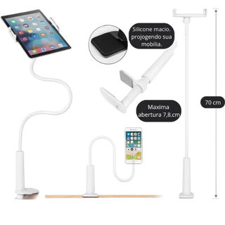 Suporte Para Tablet Branco Celular Articulado Mesa Gravar Video Top