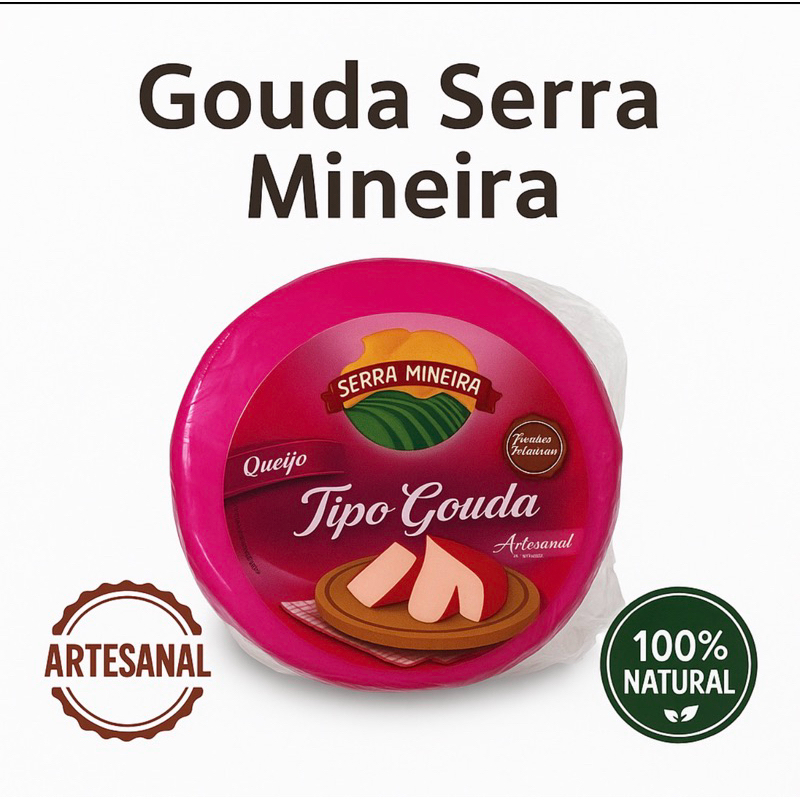 Queijo Tipo Gouda Serra Mineira aproximadamente 425g | Cobertura Vermelha | Textura Macia e Sabor Suave
