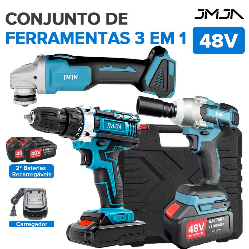 JMJN Kit 3 em 1 Ferramentas 48V com 2 Baterias – Furadeira