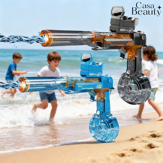Pistola de Água Elétrica Automática Transparente – Super Jato Longo Alcance 10m, Brinquedo para Piscina Adultos e Crianç