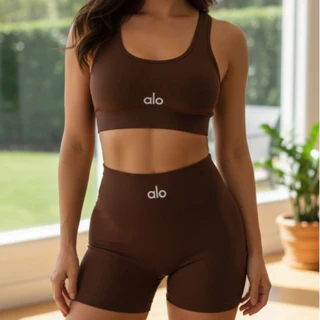 Conjunto Shorts Academia Alo Fitness Yoga Poliamida Zero Transparencia