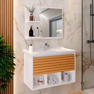 Gabinete Para Banheiro Suspenso Com Espelheira Cuba Nicho Isa em Oferta na Shopee