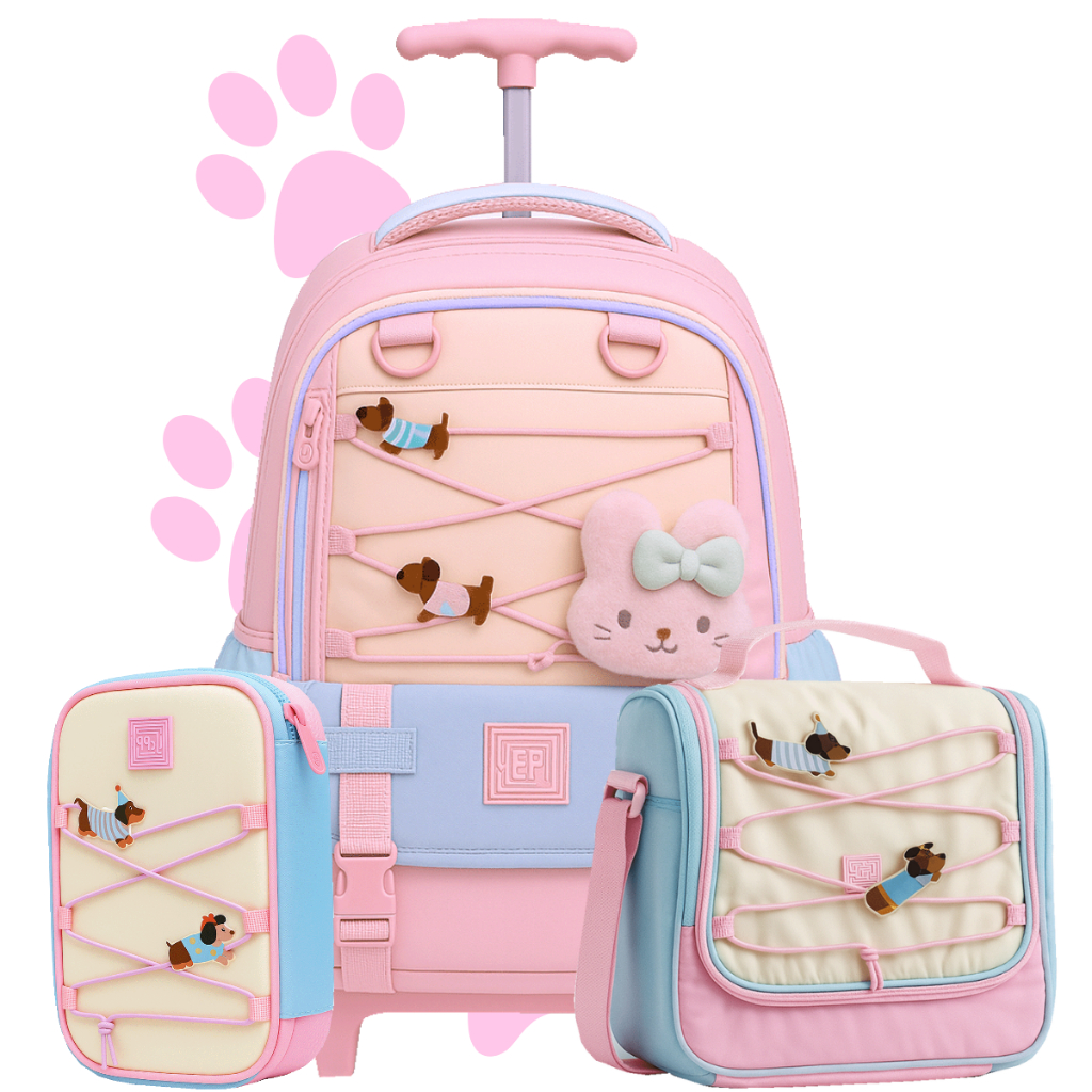 Mochila Feminina Fofa Juvenil Escolar Passeio Kit Lancheira Térmica Estojo Box