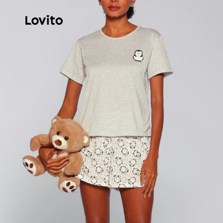 Lovito Pijama Conjunto Top e Shorts Curto com Estampa Pinguim PJB1012BRL1042 em Oferta na Shopee