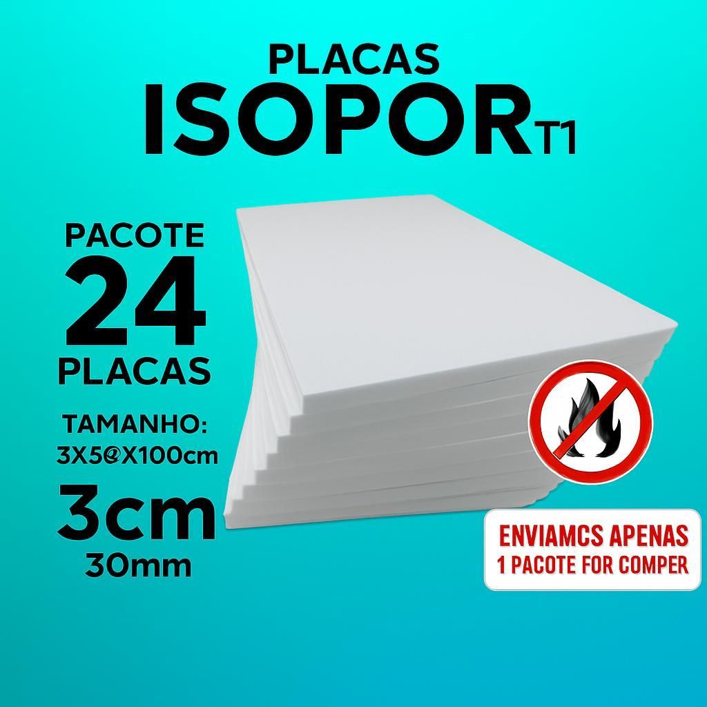 PACOTE COM 24 PLACAS DE ISOPOR 03CM X 50CM X 100CM T1 (01 PACOTE POR ...