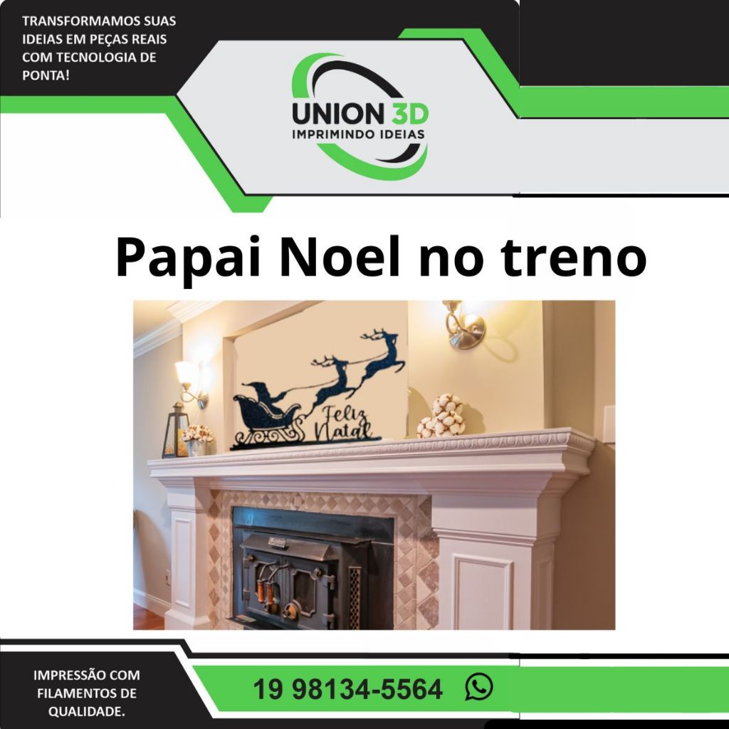 Enfeite de Treno com Papai Noel e Renas – Natal Union 3D.