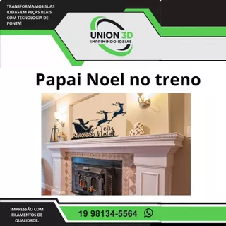 Enfeite de Treno com Papai Noel e Renas – Natal Union 3D.