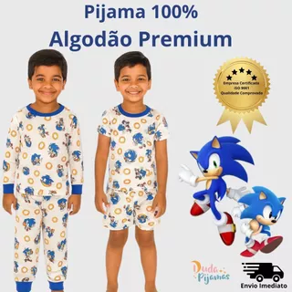 Pijama Infantil Menino Sonic Homem Shorts Verão Algodão Inverno Manga longa Presente Natal em Oferta na Shopee