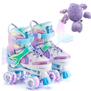 Patins Infantil De 4 Rodas Roxo Sereia Com Led Com Protecao Patins Crianças Meninas Black Friday em Oferta na Shopee