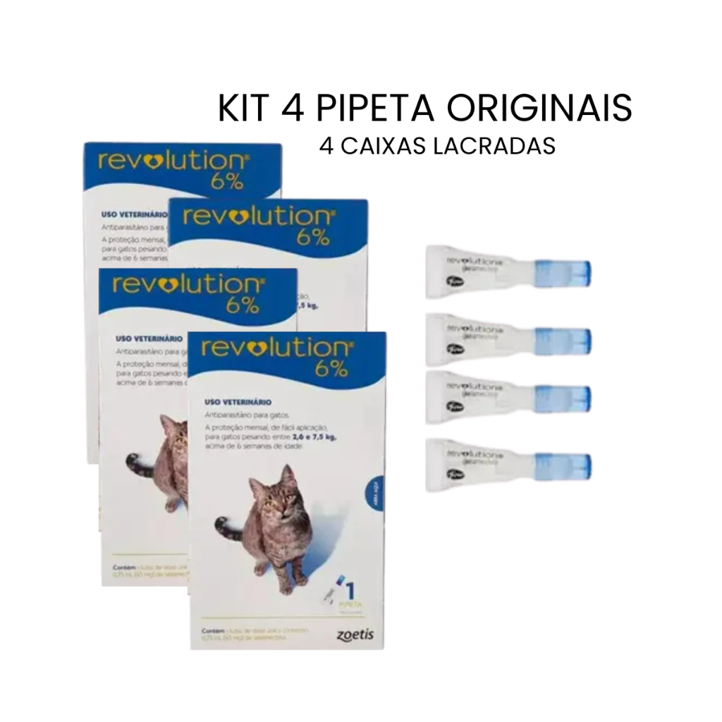 Kit 4 Revolution 6% para Gatos - Originais - Caixas Lacradas - Envio Imediato - Promoção