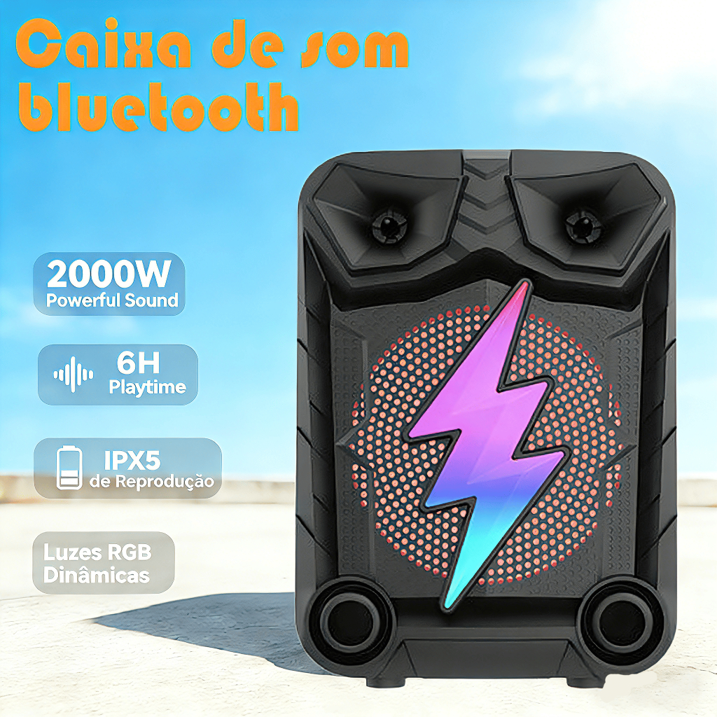 Caixa de Som Bluetooth Portátil Potente 2000w c/Microfone LED RGB TWS ...