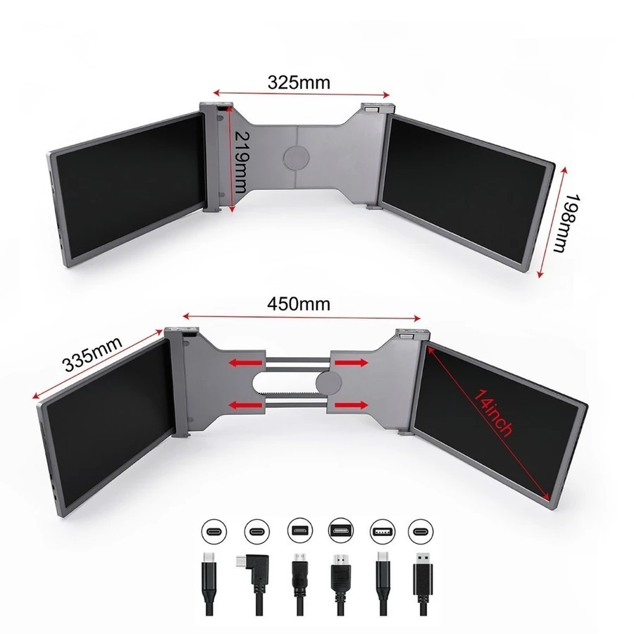 Monitor Triplo Portátil para Notebook 16:9 1080p IPS – Extensor de Tela Leve e Compacto — foto 3 de 4