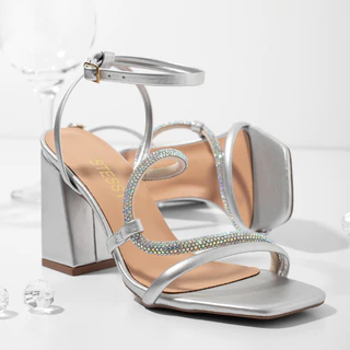 Sandália Feminina Strass Brilho Salto Alto Bloco Bico Quadrado Festa Confortável Original S Leve em Oferta na Shopee