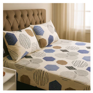 Jogo Lençol Queen Size 3 Peças Estampado 150 fios C/ Elástico e Fronha c/ zíper Cama Box