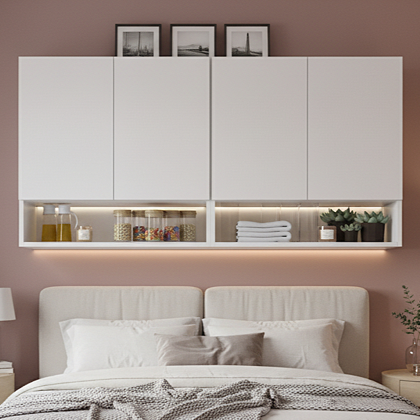 Armário Aéreo Organizador Multiuso para Quarto com Nicho e 4 Portas ...