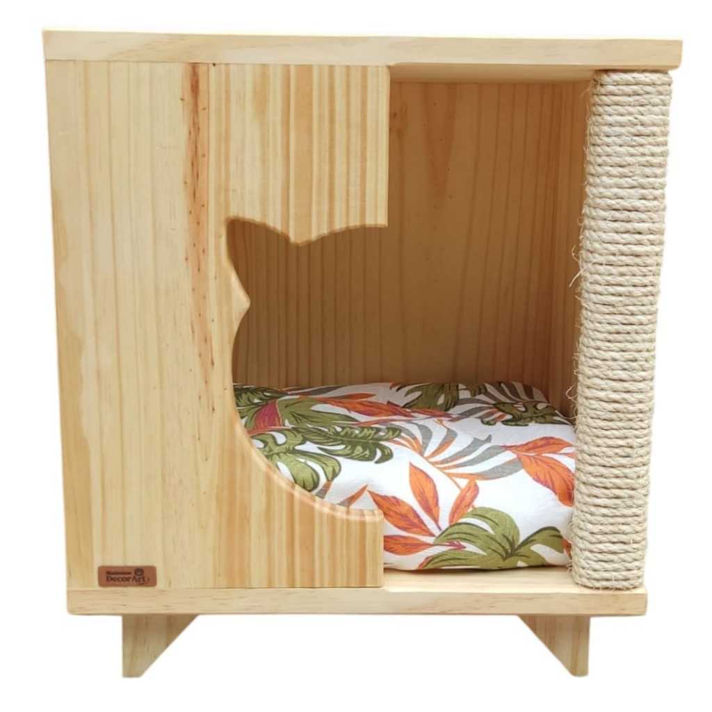 Casa Para Gato Com Arranhador de Madeira
