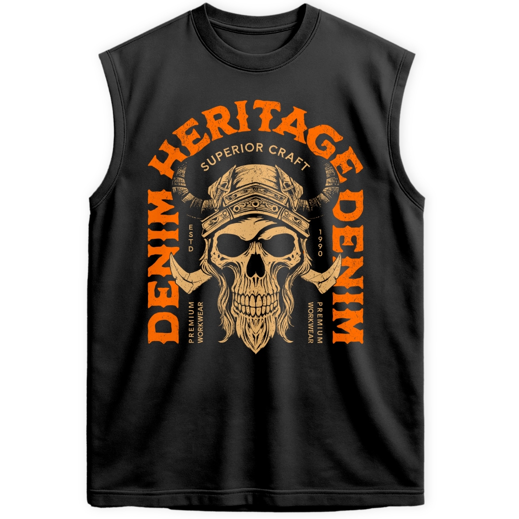 Regata Oversized Vintage Skull Heritage Denim Apparel Treino Academia Maromba Camiseta