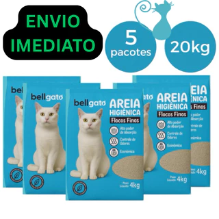 Kit 5 Unidades de Areia de Gato Biodegradável 4 Kg - Bell Gato Grãos Finos Areia Higiênica