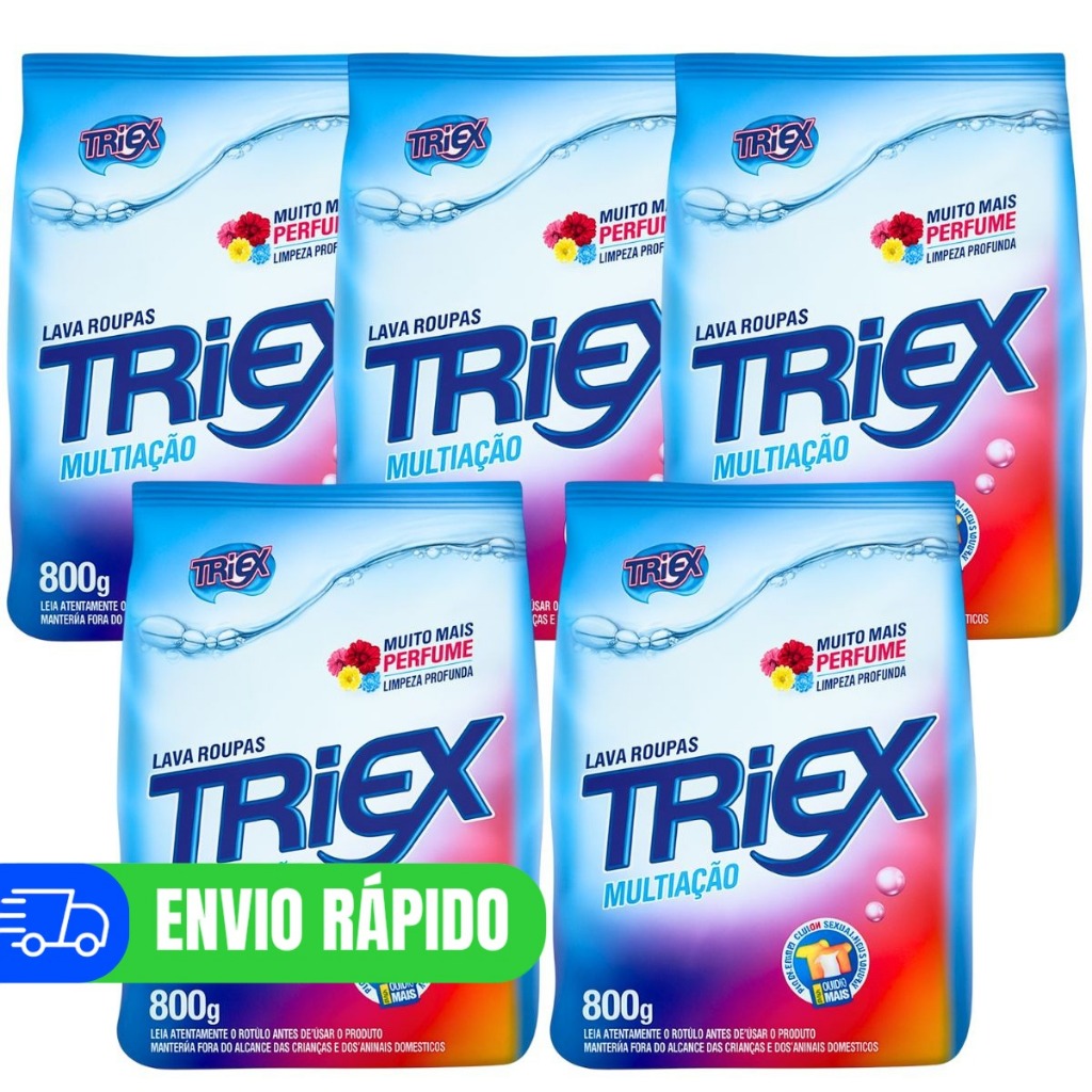 5 Lava Roupas Em Pó Triex Multiação 800g Perfume Duradouro | Shopee Brasil