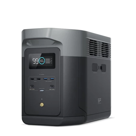 Gerador Delta 2 Max 2048Wh, 2400W/3400W, LFP, 5 Tomadas AC, 7 Portas DC, Solar 2×500W Ecoflow