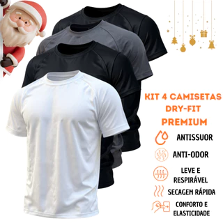 Kit 4 Camisetas Dry Fit Premium Raglan Masculina | Academia Fitness Treino Musculação Casual Respirável Leve