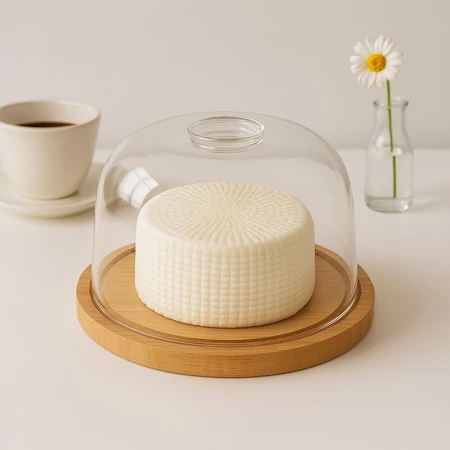 Porta queijo queijeira madeira bambu com tampa mantegueira 19cm x 9cm em acrílico mesa posta
