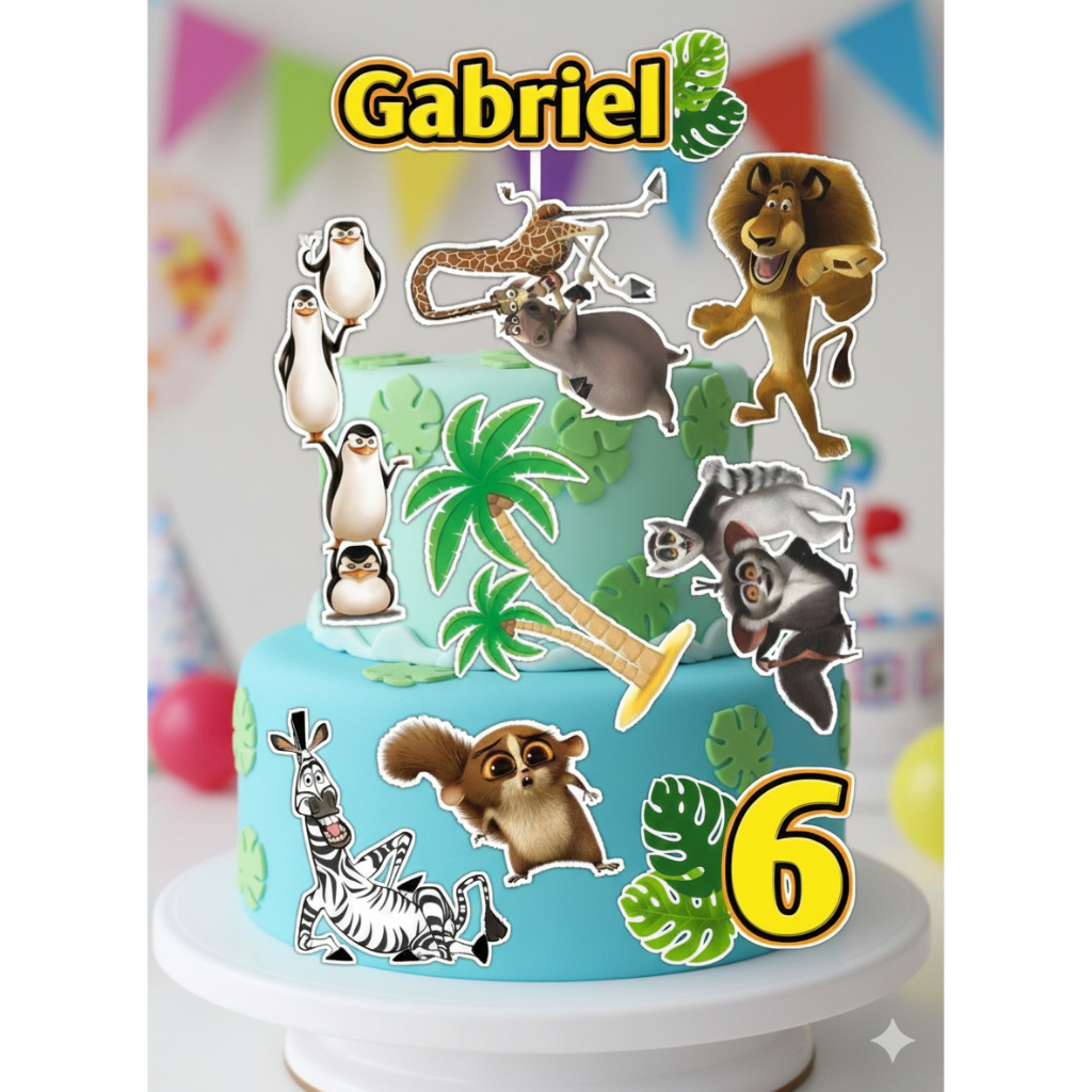 Topo de Bolo Madagascar Personalizado| Alex Leao | Festa Infantil ...