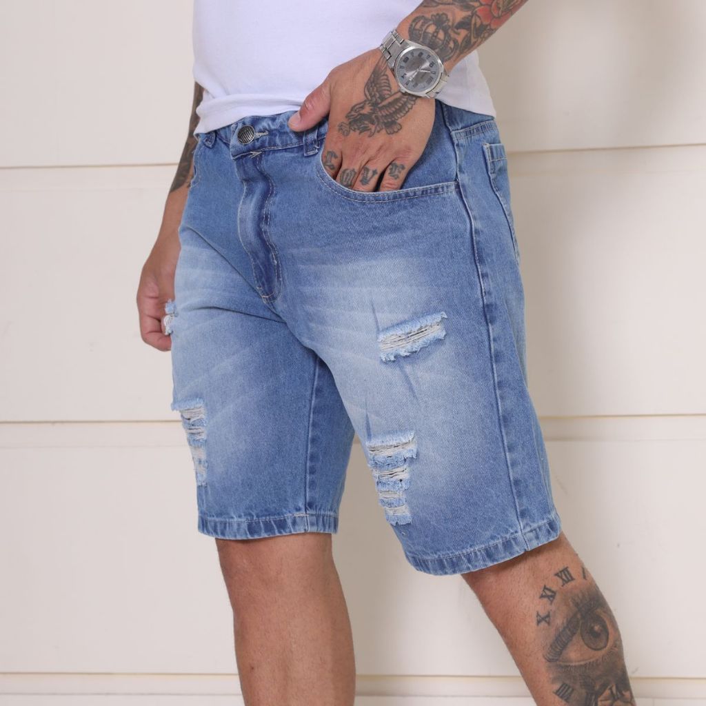 Bermuda Jeans Masculina Rasgada Destroyed Lançamento 2026