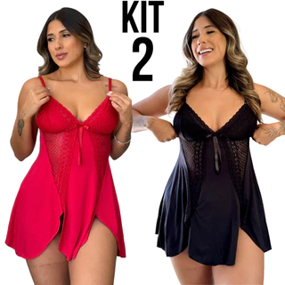 Kit 2 Camisolas Sexy com Renda Sem Bojo Roupa de Dormir Feminina Pijama Sensual Lingerie Plus Size em Oferta na Shopee