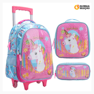 Mochila Escolar Infantil de Rodinhas Menina Menino Bolsa Resistente Impermeável Com Lancheira e Estojo KIT2024 em Oferta na Shopee