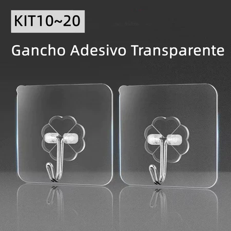 Ganchos Autoadesivos Adesivo Instalação Sem Pregos e Ajuste Fácil Cozinha Gancho Adesivo Parede Transparente KIT4 KIT10