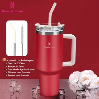 ROMANTIC CROWN Copo Térmico Portátil 1200ml/600ml com Tampa e Canudo Garrafa Térmica Inoxidável À prova de vazamentos — foto 4 — Achou Levou Brasil