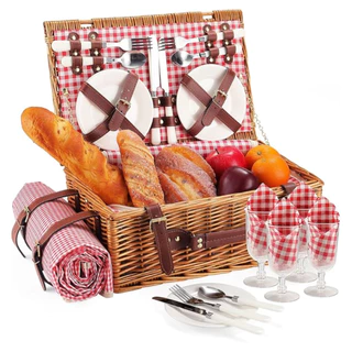 Conjunto Cesta de Piquenique Com Cobertor Impermeável e Refrigerador Isolado Cesta para Acampamento