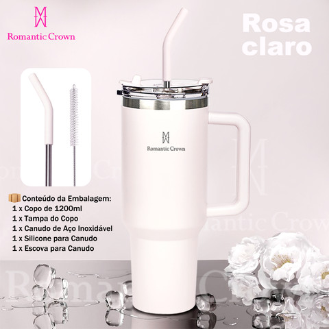 ROMANTIC CROWN Copo Térmico Portátil 1200ml/600ml com Tampa e Canudo Garrafa Térmica Inoxidável À prova de vazamentos — foto 1 — Achou Levou Brasil
