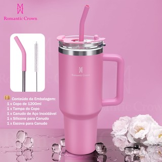 ROMANTIC CROWN Copo Térmico Portátil 1200ml/600ml com Tampa e Canudo Garrafa Térmica Inoxidável À prova de vazamentos — foto 5 — Achou Levou Brasil