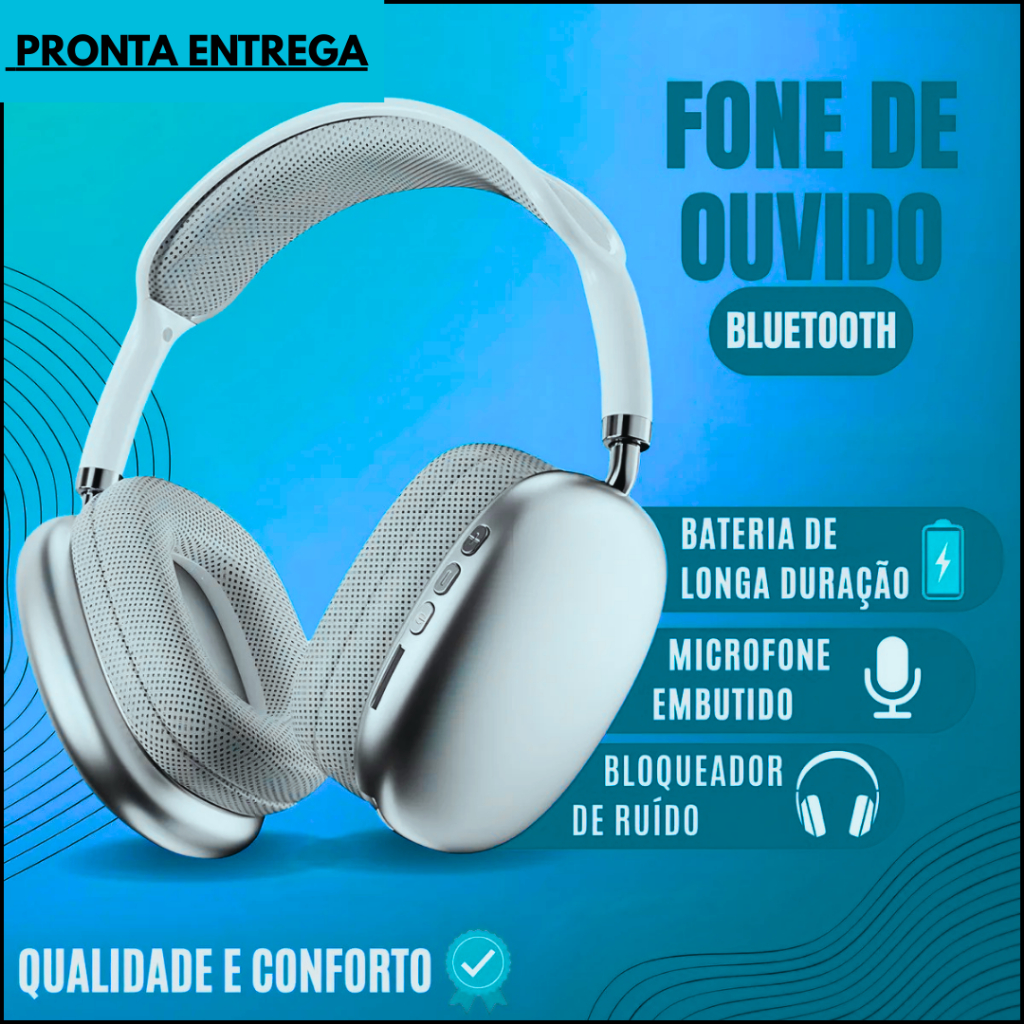 Fone Bluetooth P9 — Som Potente, Grave Forte, Confortável, Bateria ...