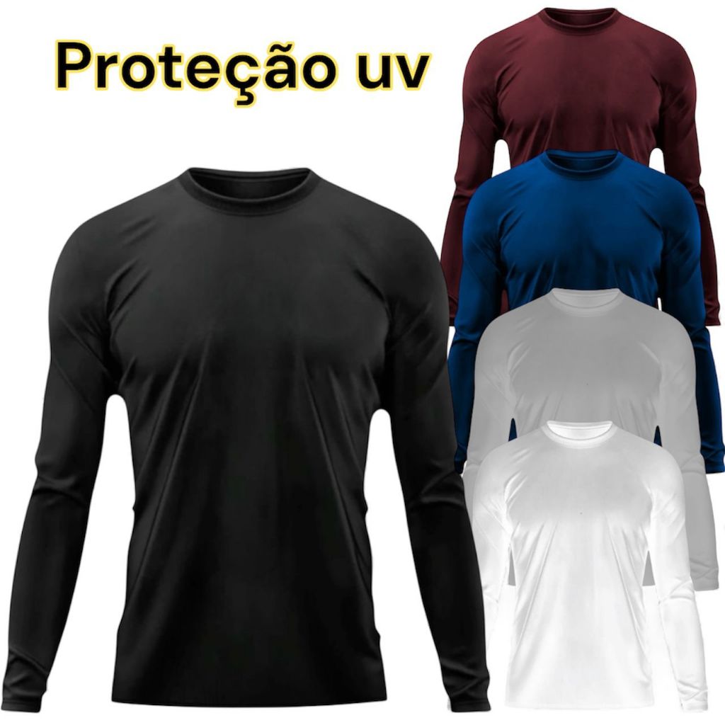 Camisa proteção uv manga longa masculina proteção 50+ segunda pele ...